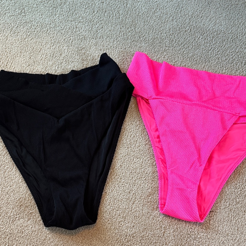 Aerie High-Waist Bikini Bottoms in Black and Hot Pink